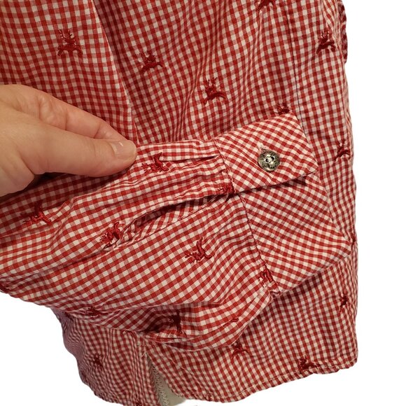 Vintage Country Line Red & White Reindeer Ruffle Button Top Women's Small - Picture 5 of 10